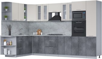 Готовая кухня Интерлиния Мила 1.88x3.4 левая (персидский жемчуг/бетон портленд/серый каспий)