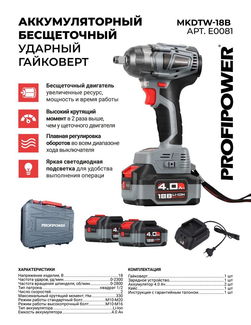 Profipower MKDTW-18B E0081 (с 2-мя АКБ, кейс)
