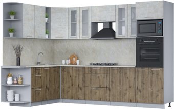 Готовая кухня Интерлиния Мила 1.88x3.0 левая (бетон лайт/дуб веллингтон/опал светлый)