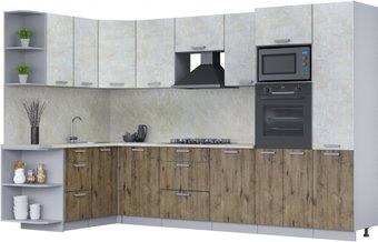 Готовая кухня Интерлиния Мила Лайт 1.68x3.2 левая (бетон лайт/дуб веллингтон/опал светлый)