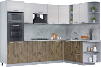 Готовая кухня Интерлиния Мила Лайт 1.88x2.8 правая (вудлайн кремовый/дуб веллингтон/серый каспий)