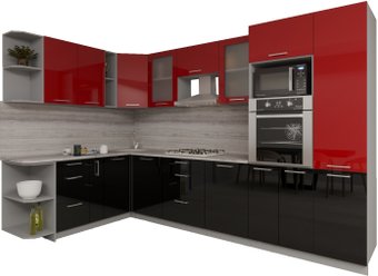 Готовая кухня Интерлиния Мила Gloss 1.88x3.2 левая (красный-черный)