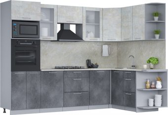 Готовая кухня Интерлиния Мила 1.68x2.8 правая (бетон лайт/бетон портленд/опал светлый)