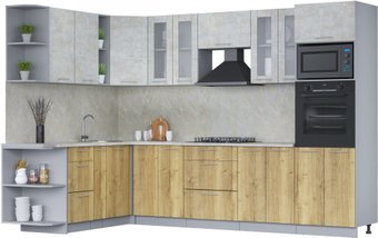 Готовая кухня Интерлиния Мила 1.88x3.0 левая (бетон лайт/дуб золотой/опал светлый)