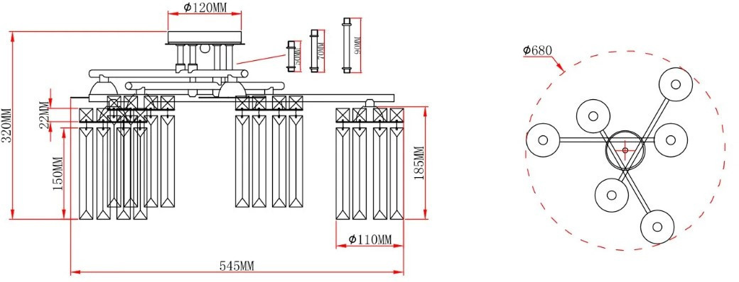Люстра средней высоты Moderli Everly V10751-6C