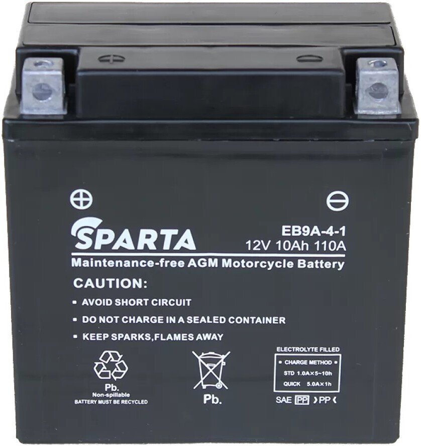 Мотоциклетный аккумулятор Sparta EB9A-4-1, YB9A-A, YB9-B, 12N9-4B-1 (10 А·ч)