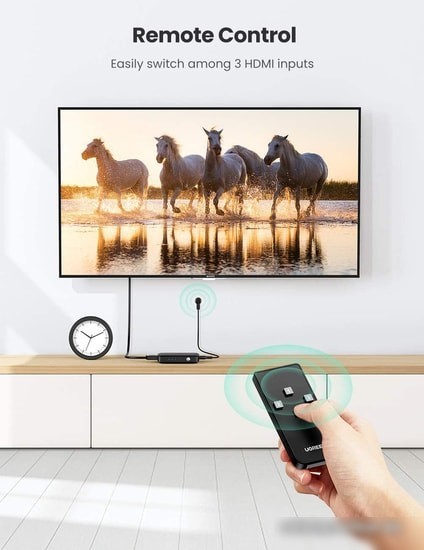Переключатель Ugreen CM332 80125 4 x HDMI (с пультом ДУ, черный)