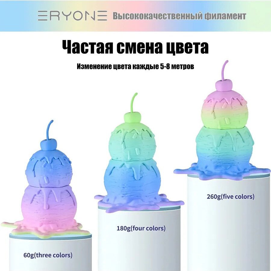Филамент Eryone Matte Rainbow PLA B0112250 (1.75мм, 1кг, Macaron)