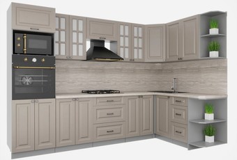 Готовая кухня Интерлиния Мила Деко 1.68x3.0 правая (луна-луна-травертин серый)
