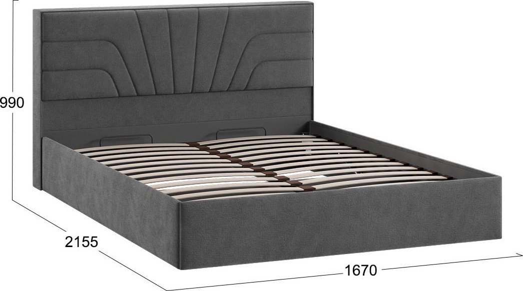 Кровать Трия Пандора с ПМ и заглушиной 160x200 Тип 1 (микрошенилл Relax Graphite)