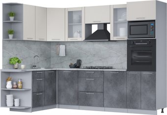 Готовая кухня Интерлиния Мила 1.68x2.8 левая (персидский жемчуг/бетон портленд/серый каспий)