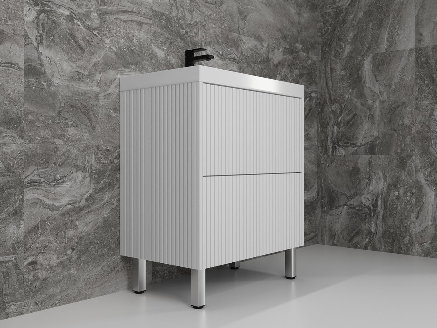 Symbolite Тумба под умывальник Стокгольм 70 Classic Push 2 ящика (белый рифленый софт)