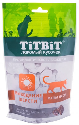 Лакомство для кошек TiTBiT Хрустящие подушечки с говядиной для выведения шерсти 60 г