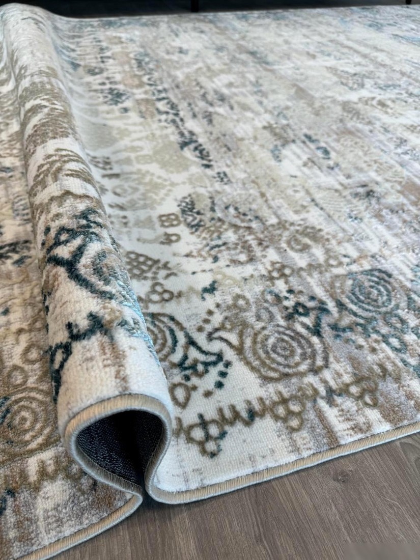 Ковер для жилой комнаты Radjab Carpet Бьянка Прямоугольник D008A 8860RK-B (1x2, Cream Shirink/Blue Fdy)