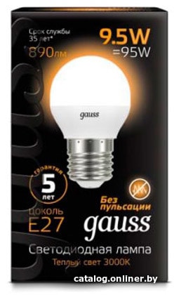 Светодиодная лампа Gauss LED Globe E27 9.5 Вт 3000 К 105102110