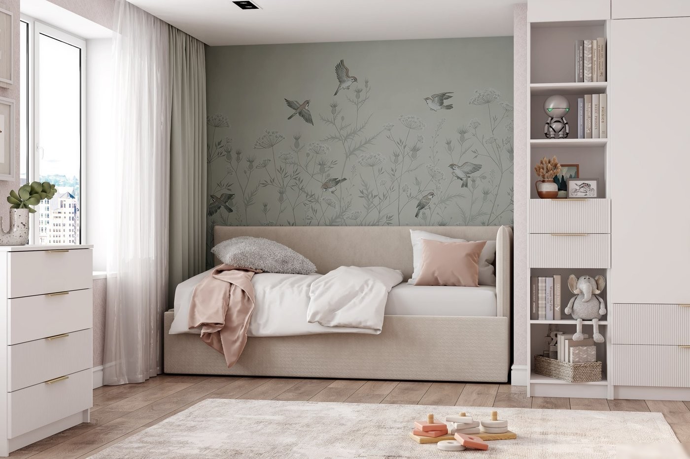 Кровать-тахта ДСВ Бенто 90x200 (кремовый)
