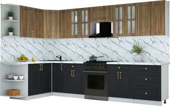 Готовая кухня Интерлиния Мила Шато 1.7x3.3 LV (дуб вотан/черный/белый гранит)