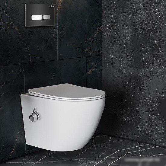 Унитаз подвесной Roxen Antares Bidet в комплекте с инсталляцией StounFix Slim 6 в 1 963184 (кнопка: черное стекло)