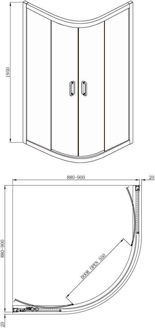 Душевой уголок Adema Glass Line 100х90 (тонированное стекло)