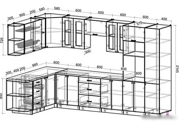 Готовая кухня Интерлиния Мила Деко 1.88x3.4 левая (пепел-опал светлый)