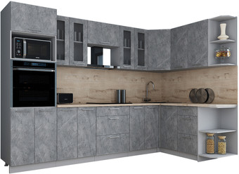 Готовая кухня Интерлиния Мила Gloss 1.68x3.0 правая (керамика/керамика/травертин серый)