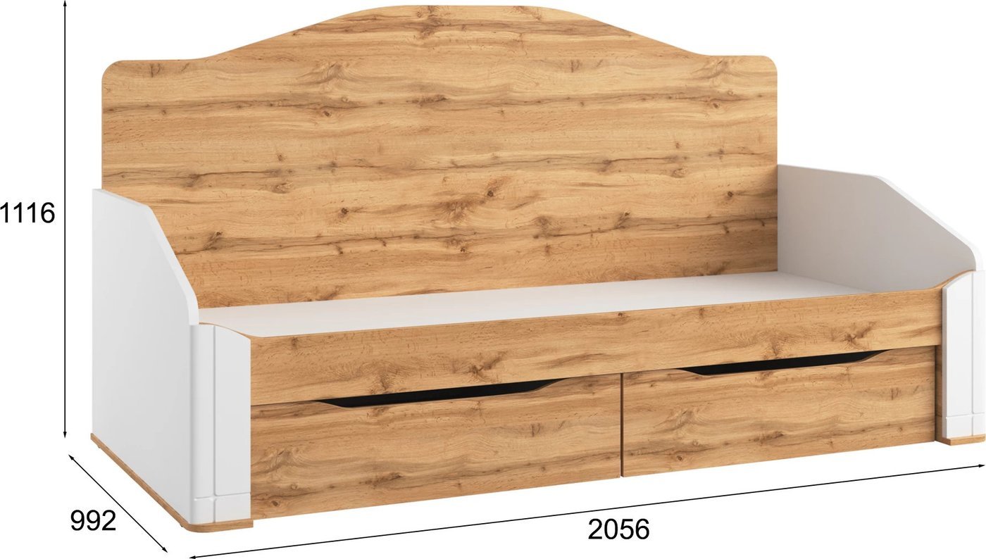 Кровать-тахта Involux Sale 90x200 с ящиками км0144 (белый премиум/дуб натюрель)