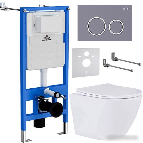 Унитаз подвесной Roxen Antares 530185-01 в комплекте с инсталляцией StounFix Slim 6 в 1 966051 (кнопка: серый бетон) Унитаз подвесной Roxen Antares 530185-01 в комплекте с инсталляцией StounFix Slim 6 в 1 966051 (кнопка: серый бетон)