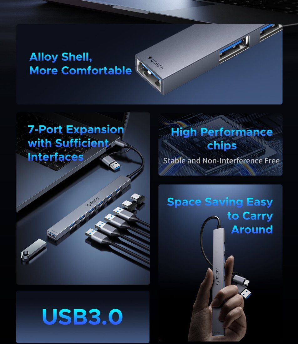 USB-хаб Orico YSA2-U3-GY-BP