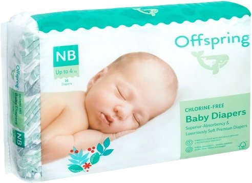 Подгузники Offspring NB 2-4 кг Листочки (56 шт)