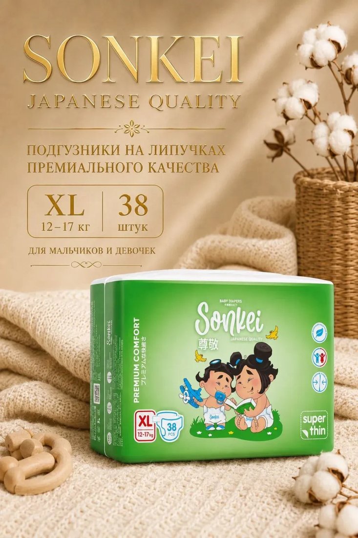 Подгузники Sonkei Super Thin XL 12-17кг (36 шт)