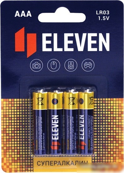 Батарейка Eleven Super AAA LR03 алкалиновые BC4 (12x4 шт)
