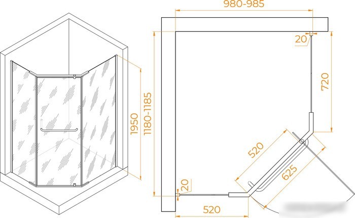 Душевой уголок RGW PA-091 35089102-11 100x120 (хром/прозрачное стекло)