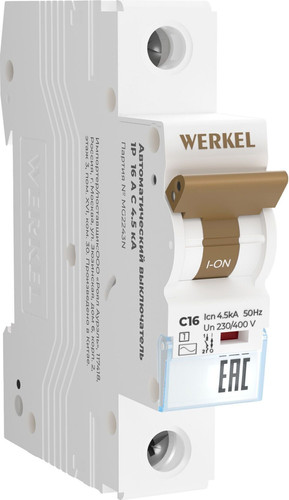 Выключатель автоматический Werkel 1P 16 A C 4.5 kА W901P164