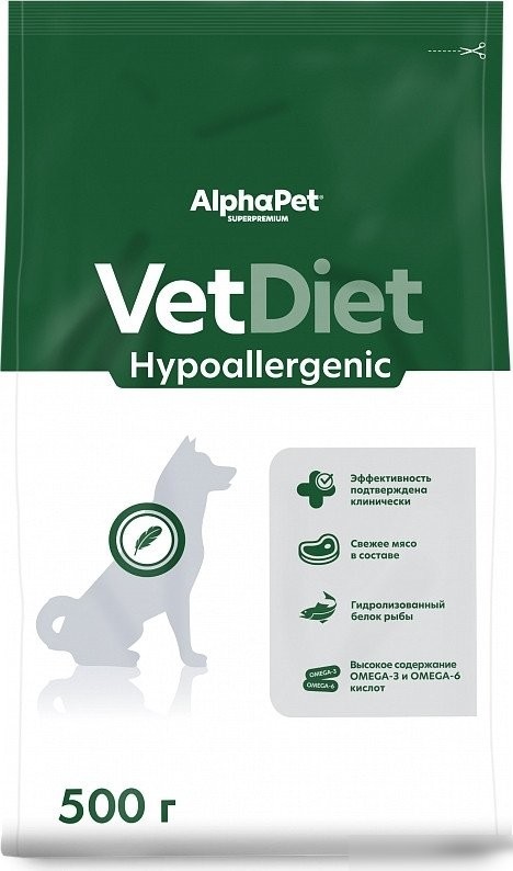 Сухой корм для собак AlphaPet VetDiet Hypoallergenic для взрослых собак 500 г