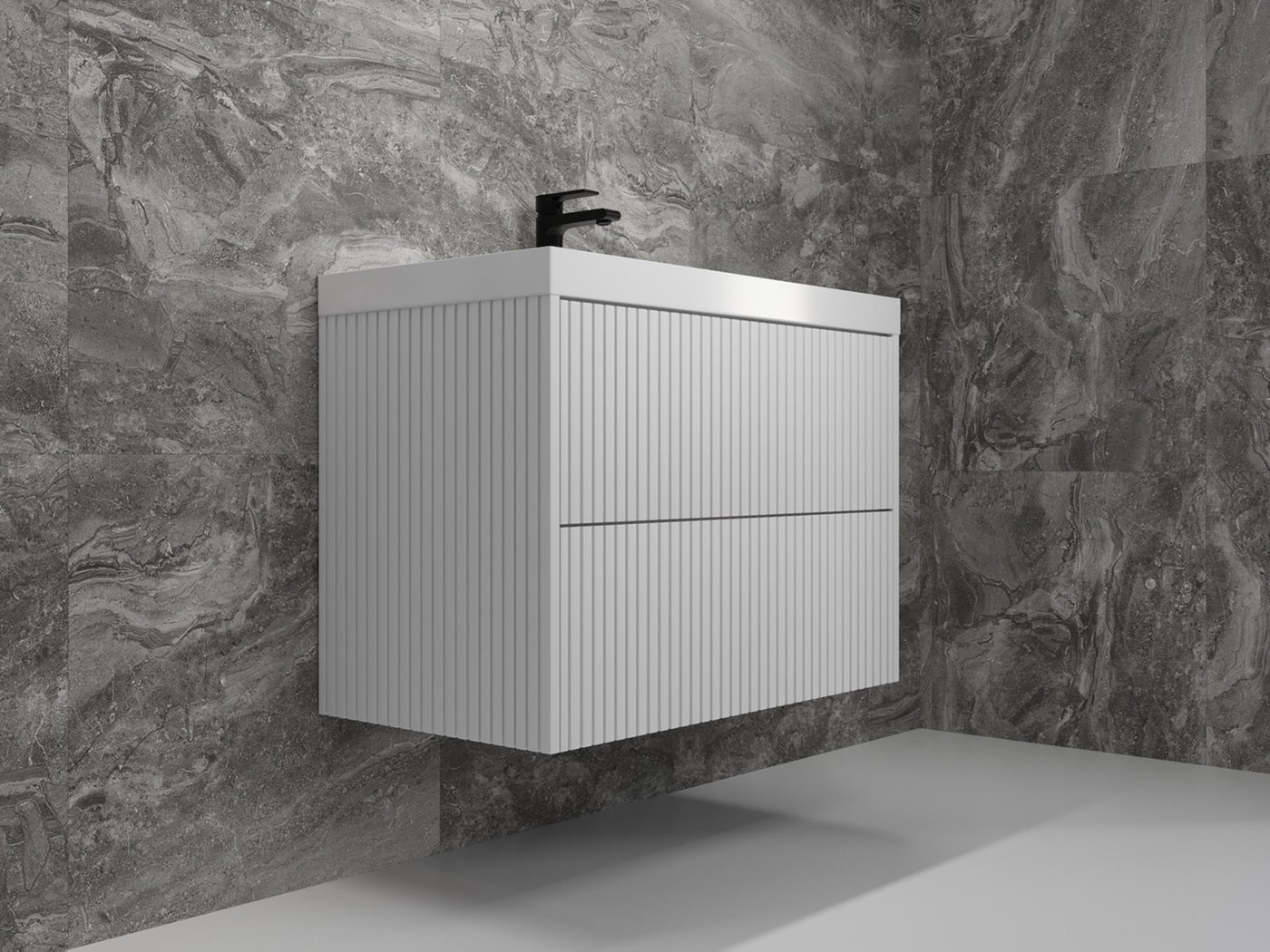 Symbolite Тумба под умывальник Стокгольм 80 Classic Push 2 ящика (подвесная, белый рифленый софт)