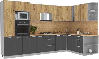 Готовая кухня Интерлиния Мила Лайт 1.88x3.4 правая (дуб золотой/антрацит/дуб бунратти)