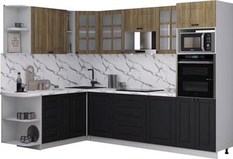 Готовая кухня Интерлиния Мила Деко 1.88x2.8 LV (черный/дуб вотан/белый гранит)