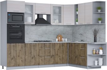 Готовая кухня Интерлиния Мила 1.88x2.8 правая (вудлайн кремовый/дуб веллингтон/серый каспий)
