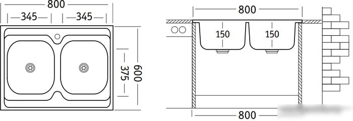 Кухонная мойка Ukinox Стандарт STM800.600 20--6C 3C
