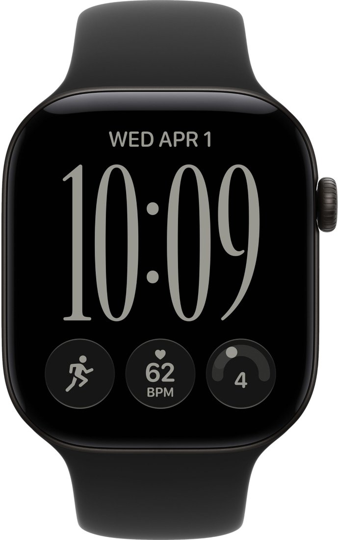 Умные часы Apple Watch Series 12 46 мм (алюминиевый корпус, черный/черный, спортивный силиконовый ремешок S/M)