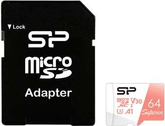 Карта памяти Silicon-Power Superior A1 microSDXC SP064GBSTXDV3V20SP 64GB (с адаптером)