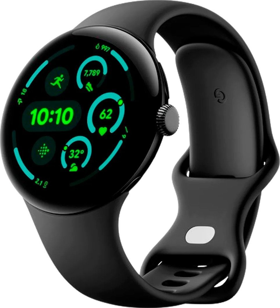 Умные часы Google Pixel Watch 3 LTE 45 мм (черный матовый/обсидиан, спортивный силиконовый ремешок)
