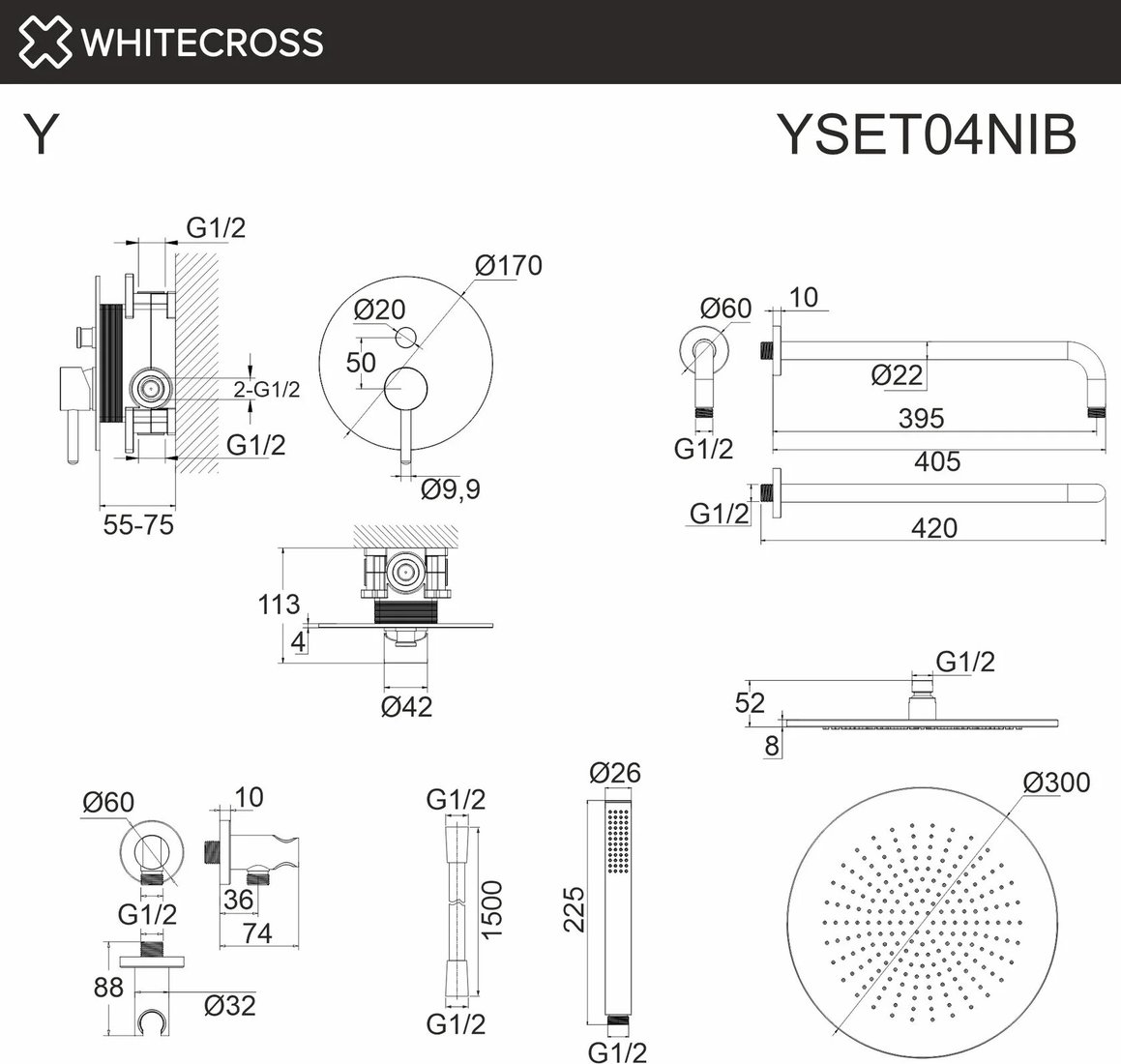 Душевая система Whitecross Y YSET04NIB (брашированный никель)