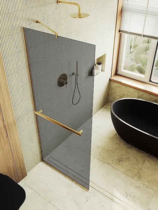 Душевая стенка MaybahGlass 99x195 MGD-1461-3у (графитовое стекло/золото)