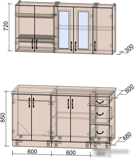 Готовая кухня Интерлиния Мила Крафт 1.5 (дуб английский/дуб полярный)