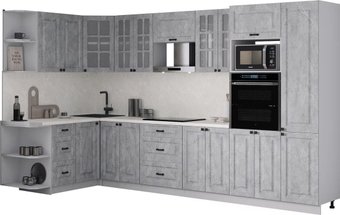Готовая кухня Интерлиния Мила Деко 1.68x3.4 LV (керамика/керамика/опал светлый)