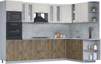 Готовая кухня Интерлиния Мила 1.88x3.0 правая (персидский жемчуг/дуб веллингтон/серый каспий)