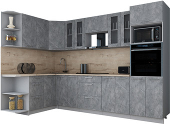 Готовая кухня Интерлиния Мила Gloss 1.68x3.0 левая (керамика/керамика/травертин серый)