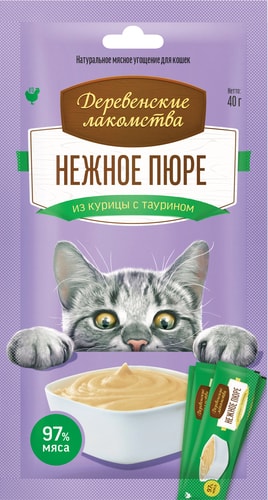 Лакомство для кошек Деревенские лакомства Нежное пюре из курицы 40 г