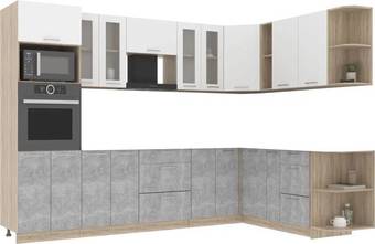 Готовая кухня Интерлиния Мила 1.88x3.0 правая без столешницы (белый платинум/бетон)